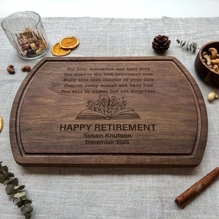 Personalized Retirement Cutting Board - Gift | Engraved Retirement Cutting Board – Unique Keepsake for Farewell Parties