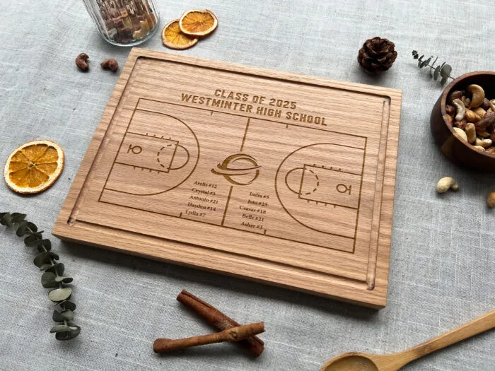 Custom Basketball Field Board - Sports Gift | Engraved Basketball Kitchen Board – Perfect for Coaches & Players