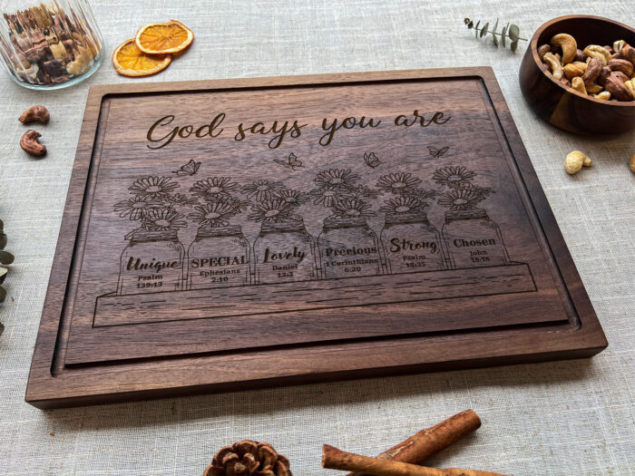 Personalized Christian God Says Cutting Board | Custom Engraved Bible Verse Cutting Board | Christian “God Says You Are” Cutting Board - Image 5