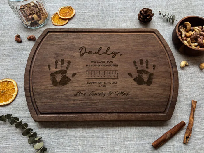 Engraved Kids Handprint Serving Tray | Custom Handprint Board for Mom, Dad, or Teacher | Child’s Handprint on Wooden Board