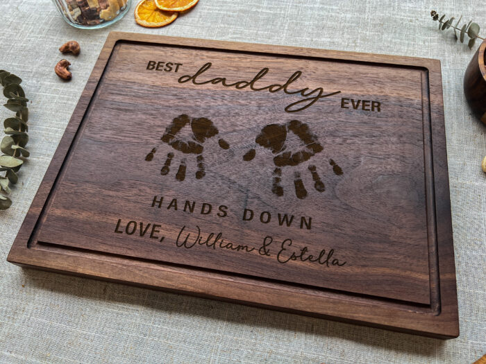Custom Kids Handprint Serving Board | Engraved Handprint Wood Board | Personalized Handprint Charcuterie Board - Image 9