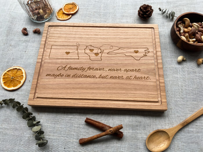 Custom Three Family Distance Board - Family Gift | Engraved Gift for Long | Distance Relatives, Reunions & Holidays