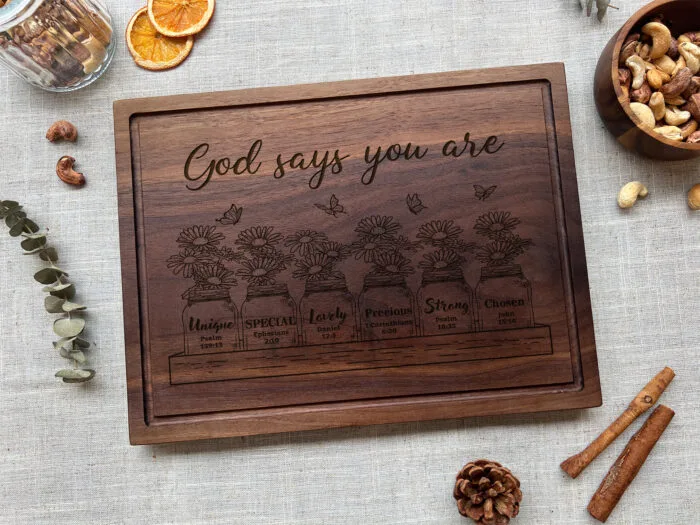 Personalized Christian God Says Cutting Board | Custom Engraved Bible Verse Cutting Board | Christian “God Says You Are” Cutting Board