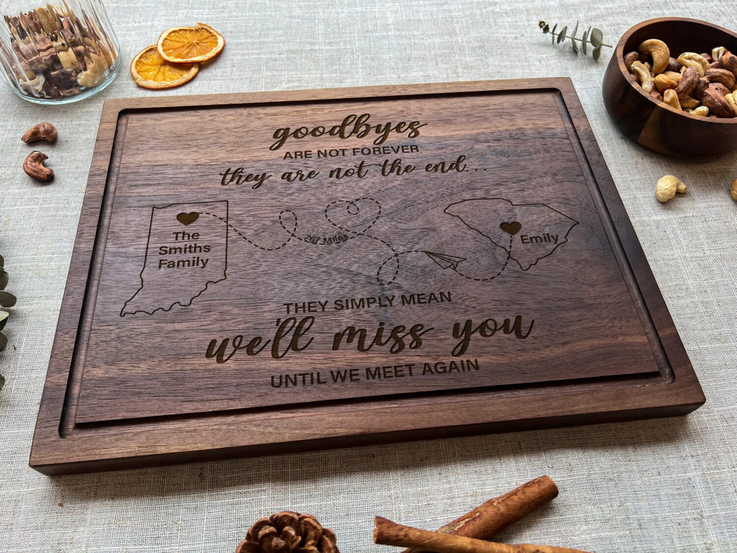 Custom Long Distance Family Cutting Board - Family Gift | Engraved Gift for Loved Ones, Holidays & Reunions - Image 11