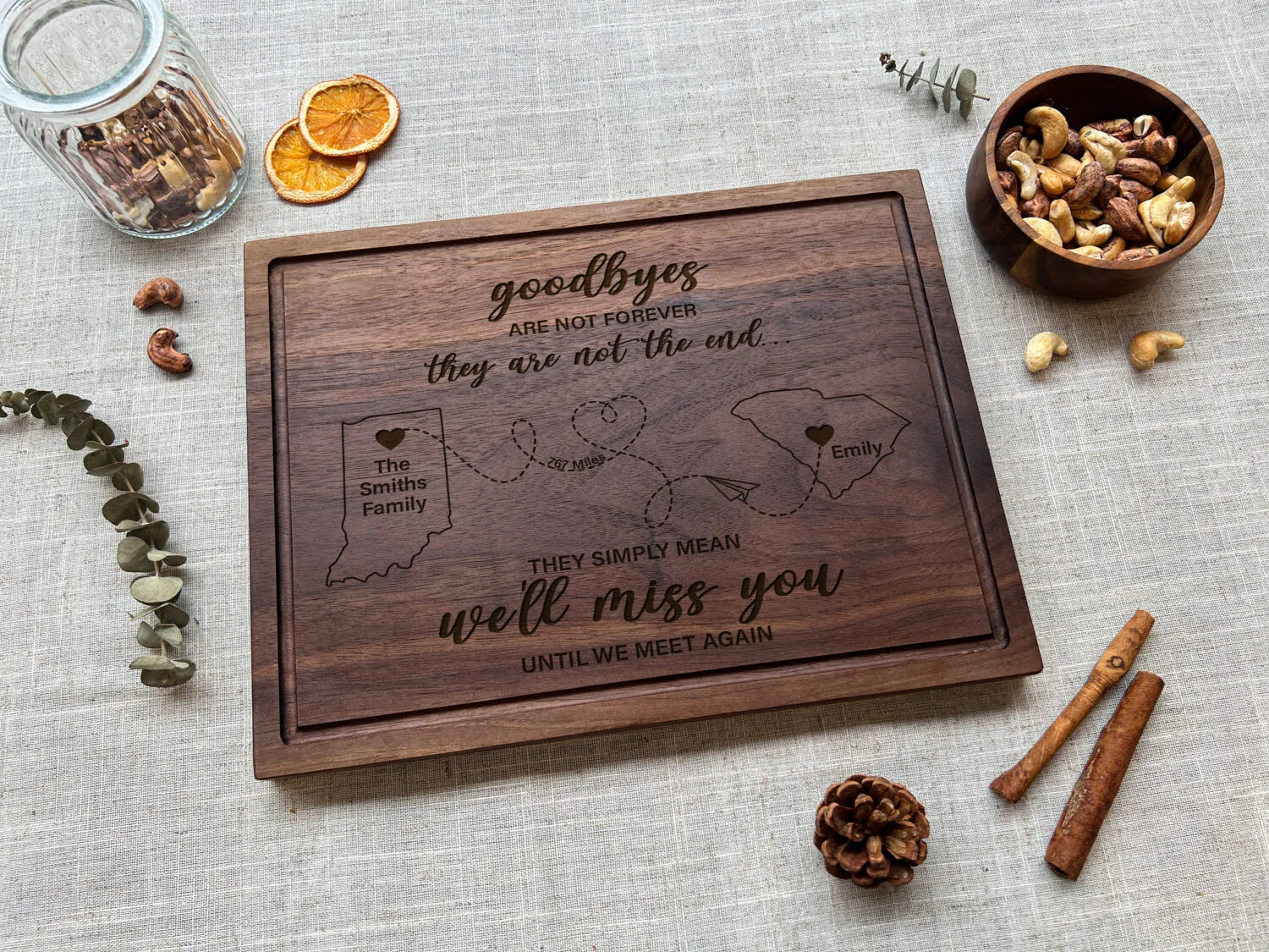 Custom Long Distance Family Cutting Board - Family Gift | Engraved Gift for Loved Ones, Holidays & Reunions - Image 9