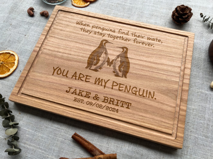 Personalized Penguin Cutting Board | Engraved Penguin Couple Board | Personalized Penguin Love Board - Image 8