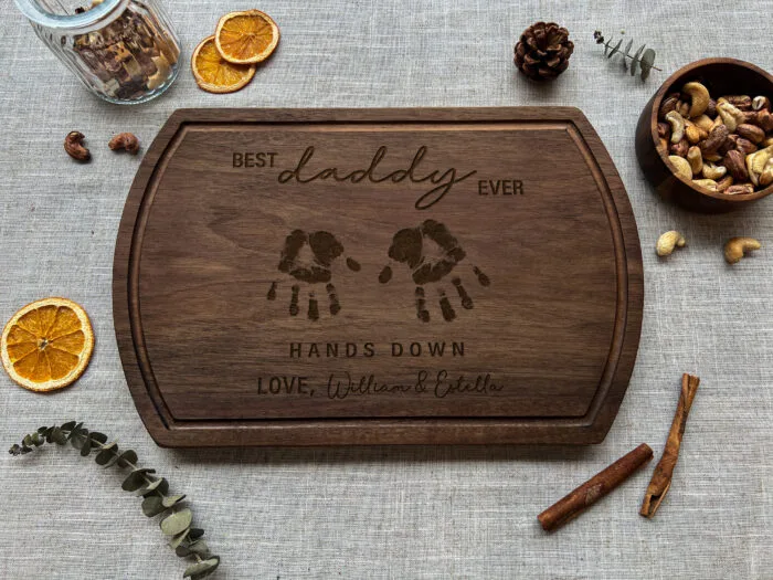 Custom Kids Handprint Serving Board | Engraved Handprint Wood Board | Personalized Handprint Charcuterie Board