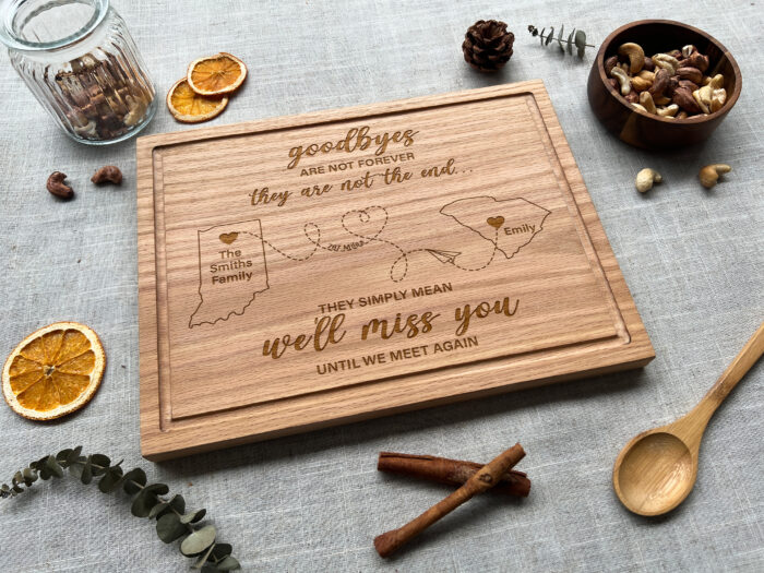 Custom Long Distance Family Cutting Board - Family Gift | Engraved Gift for Loved Ones, Holidays & Reunions