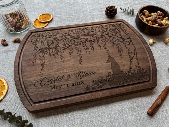 Personalized Willow Anniversary Cutting Board | 9th Anniversary Willow Cutting Board | Engraved Willow Tree & Dog Cutting Board - Image 10