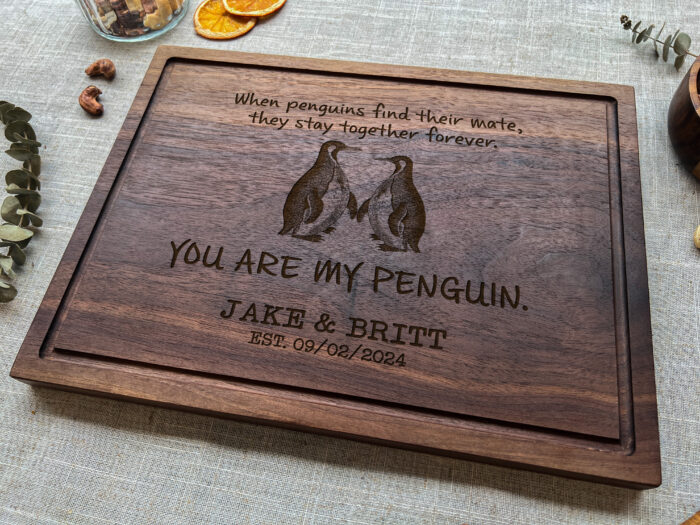 Personalized Penguin Cutting Board | Engraved Penguin Couple Board | Personalized Penguin Love Board - Image 4