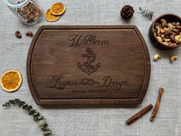 Personalized Nautical Anchor Cutting Board | Custom Engraved Anchor Cutting Board for Sea Lovers & Beach Homes