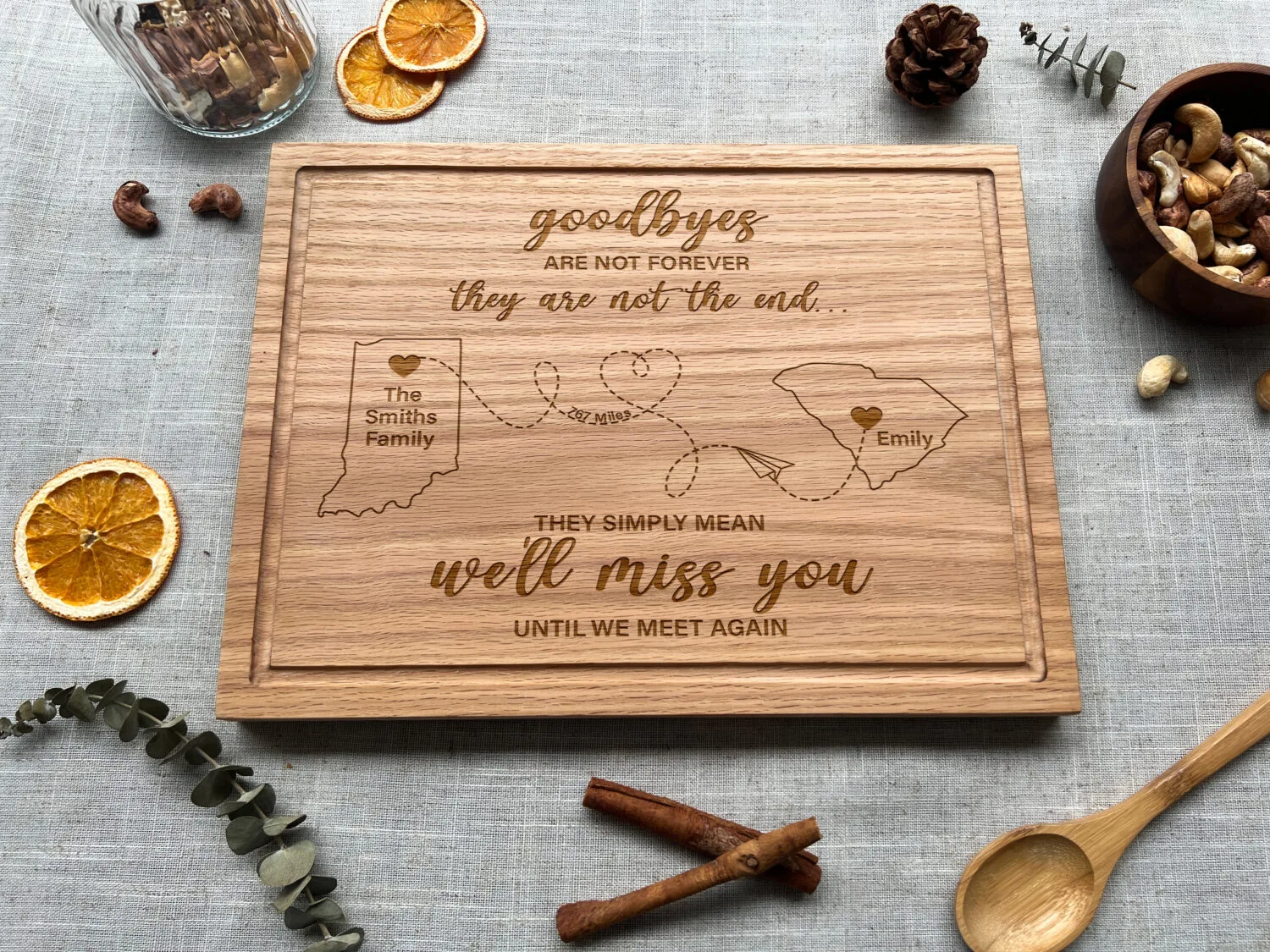 Custom Long Distance Family Cutting Board - Family Gift | Engraved Gift for Loved Ones, Holidays & Reunions - Image 3