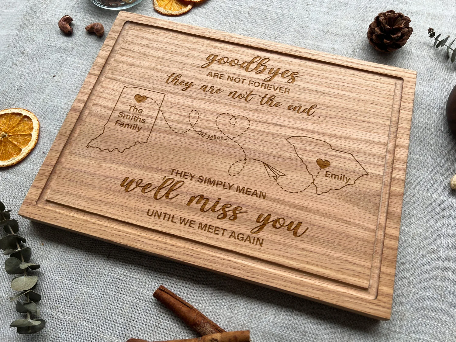 Custom Long Distance Family Cutting Board - Family Gift | Engraved Gift for Loved Ones, Holidays & Reunions - Image 4