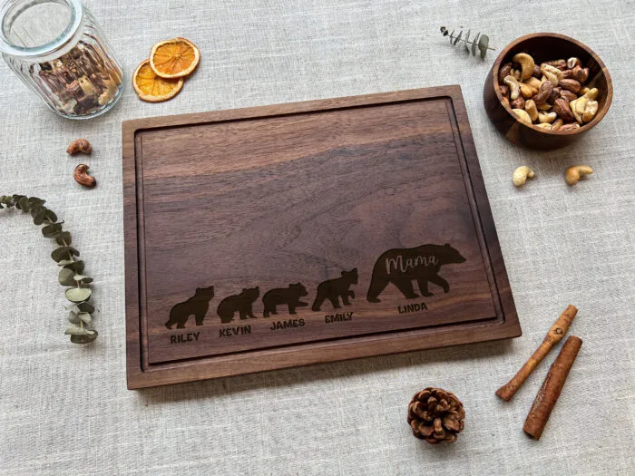 Custom Mama Bear Cutting Board with Cubs’ Names | Custom Mama Bear Cutting Board | Personalized Mama Bear Cutting Board