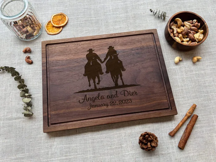 Personalized Cowboy Cutting Board | Custom Rodeo-Themed Cutting Board | Cowboy & Cowgirl Engraved Board