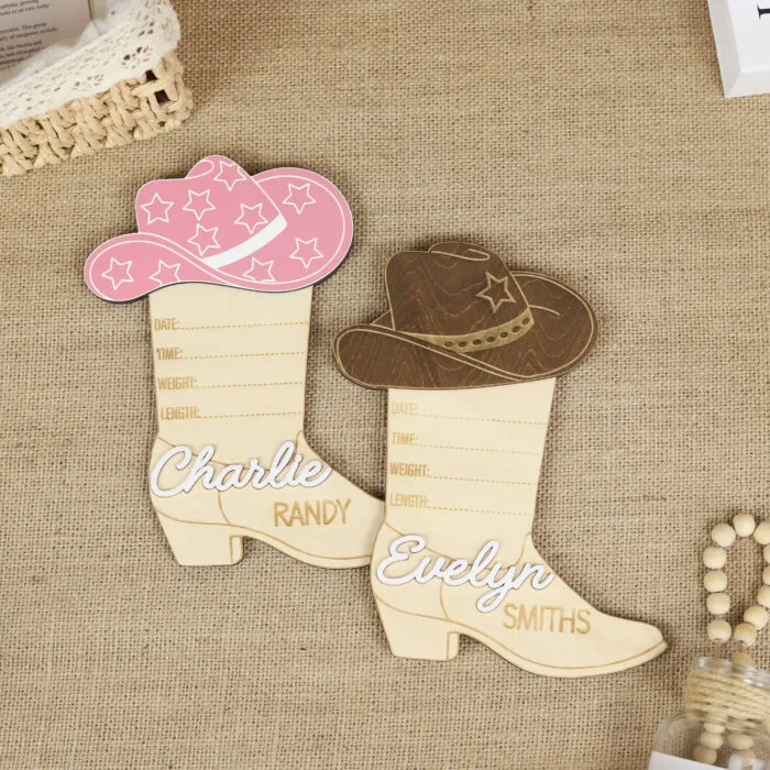 Cowboy Boot Hat Western Birth Sign - Personalized Nursery Keepsake | Western-Themed Nursery Sign for Newborn Gift