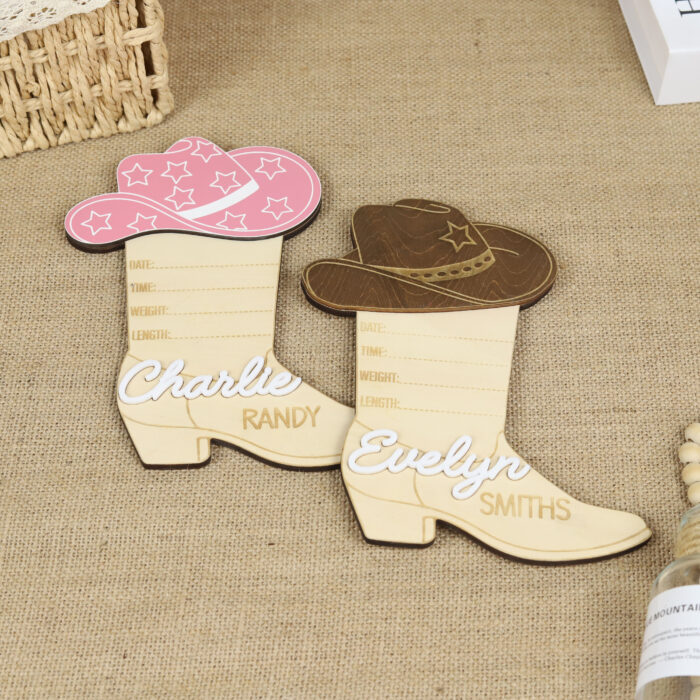 Cowboy Boot Hat Western Birth Sign - Personalized Nursery Keepsake | Western-Themed Nursery Sign for Newborn Gift - Image 4