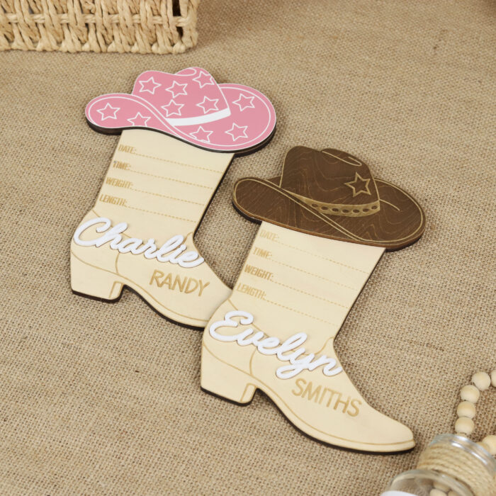 Cowboy Boot Hat Western Birth Sign - Personalized Nursery Keepsake | Western-Themed Nursery Sign for Newborn Gift - Image 5