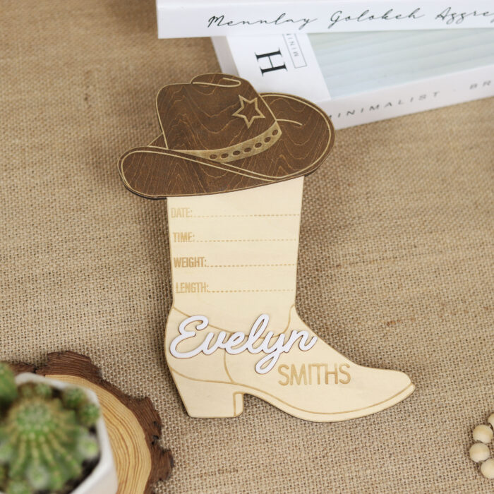 Cowboy Boot Hat Western Birth Sign - Personalized Nursery Keepsake | Western-Themed Nursery Sign for Newborn Gift - Image 6