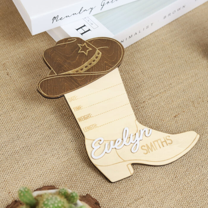 Cowboy Boot Hat Western Birth Sign - Personalized Nursery Keepsake | Western-Themed Nursery Sign for Newborn Gift - Image 7