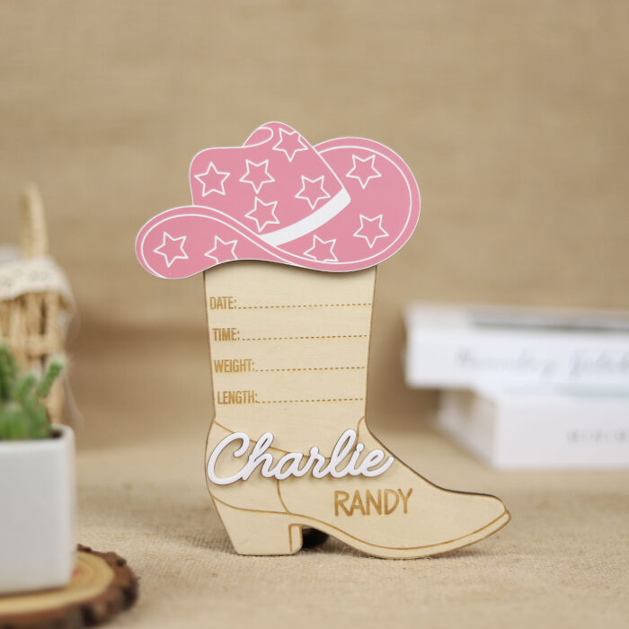 Cowboy Boot Hat Western Birth Sign - Personalized Nursery Keepsake | Western-Themed Nursery Sign for Newborn Gift - Image 8