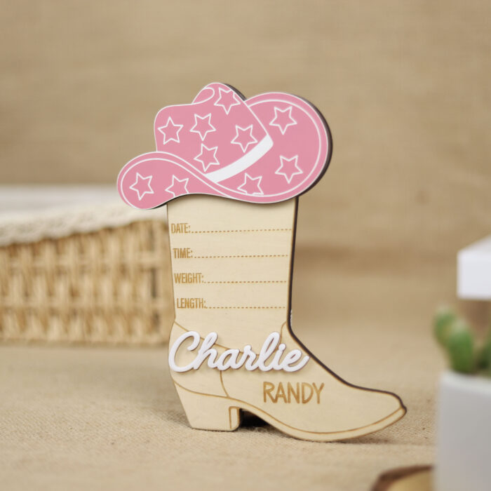 Cowboy Boot Hat Western Birth Sign - Personalized Nursery Keepsake | Western-Themed Nursery Sign for Newborn Gift - Image 9