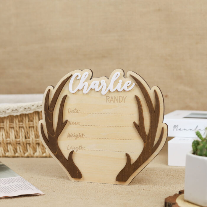 Custom Deer Antler Birth Announcement - Personalized Nursery Keepsake | Woodland Baby Birth Announcement with Antlers - Image 4