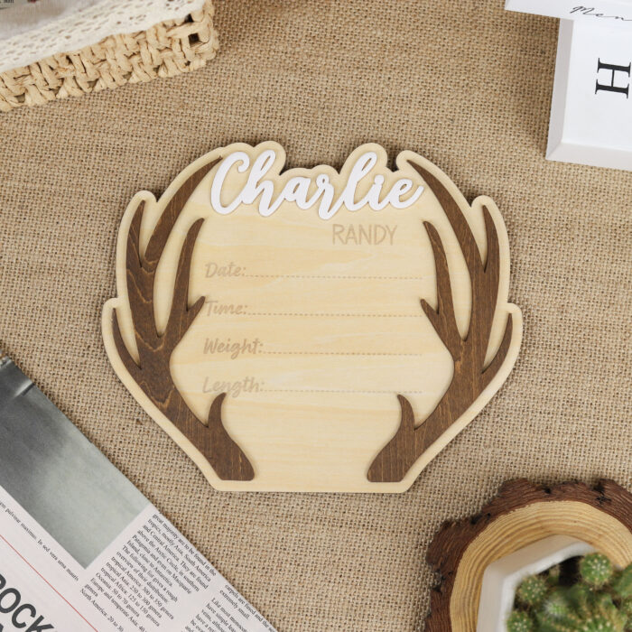 Custom Deer Antler Birth Announcement - Personalized Nursery Keepsake | Woodland Baby Birth Announcement with Antlers - Image 5