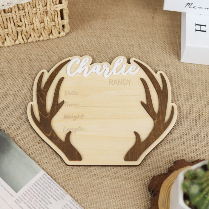 Custom Deer Antler Birth Announcement - Personalized Nursery Keepsake | Woodland Baby Birth Announcement with Antlers - Image 6