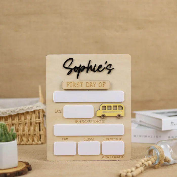 School Bus Themed School Sign – Personalized Back to School Board | Back to School Sign – Personalized School Bus Photo Prop