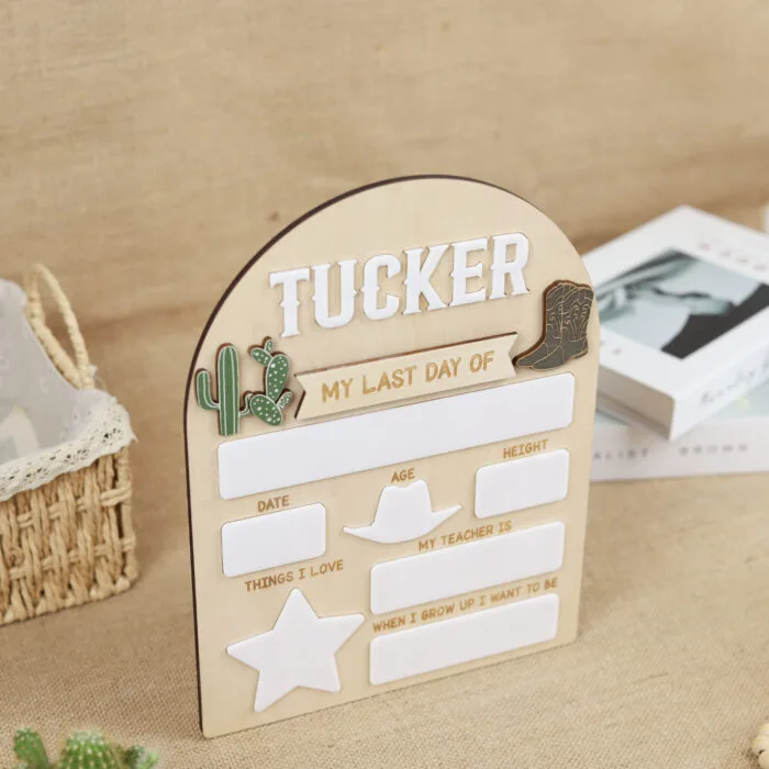 Back to School Board Western Themed - Custom Rustic Photo Prop | Personalized Cowboy School Board for First Day Photos - Image 5
