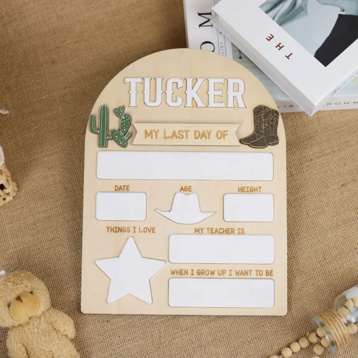 Back to School Board Western Themed - Custom Rustic Photo Prop | Personalized Cowboy School Board for First Day Photos - Image 6