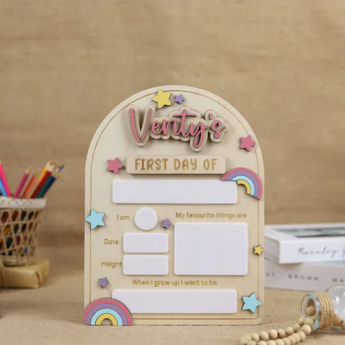 Rainbow Themed School Sign – Custom Colorful Back to School Board | Back to School Sign Board – Rainbow Theme Colorful Photo Prop