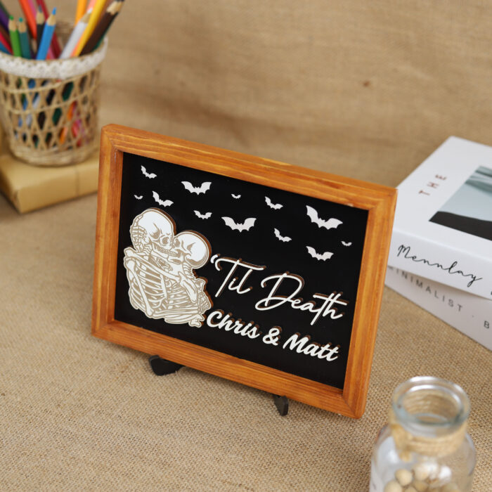 Till Death Skeleton Wedding Sign - Spooky Gothic Decor | Spooky Wedding Sign – Personalized Till Death Decor - Image 4