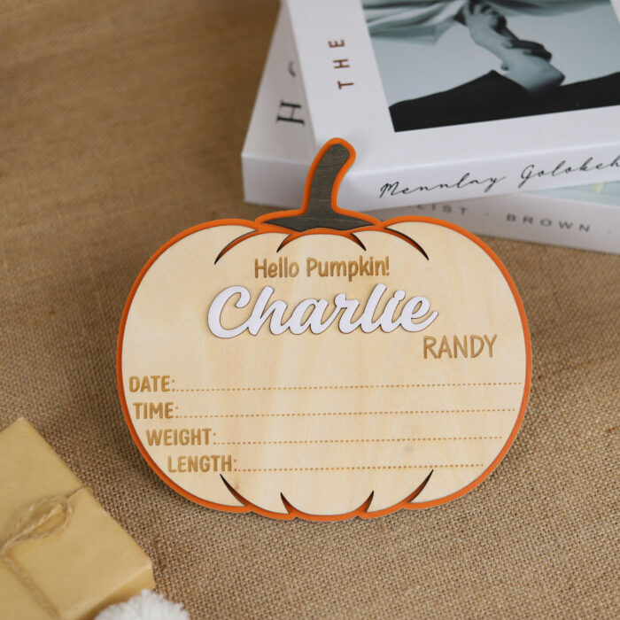 Hello Pumpkin Baby Birth Announcement - Personalized Newborn Sign | Fall-Themed Baby Birth Announcement Keepsake - Image 5