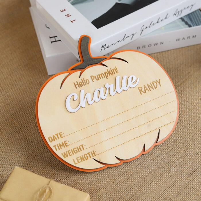 Hello Pumpkin Baby Birth Announcement - Personalized Newborn Sign | Fall-Themed Baby Birth Announcement Keepsake - Image 6