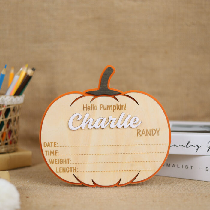 Hello Pumpkin Baby Birth Announcement - Personalized Newborn Sign | Fall-Themed Baby Birth Announcement Keepsake - Image 4