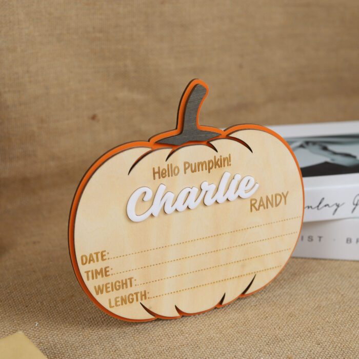 Hello Pumpkin Baby Birth Announcement - Personalized Newborn Sign | Fall-Themed Baby Birth Announcement Keepsake - Image 7