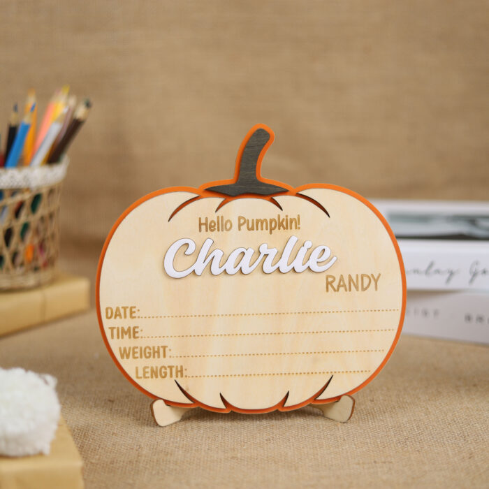 Hello Pumpkin Baby Birth Announcement - Personalized Newborn Sign | Fall-Themed Baby Birth Announcement Keepsake - Image 3