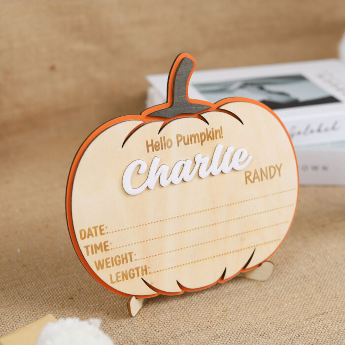 Hello Pumpkin Baby Birth Announcement - Personalized Newborn Sign | Fall-Themed Baby Birth Announcement Keepsake - Image 8