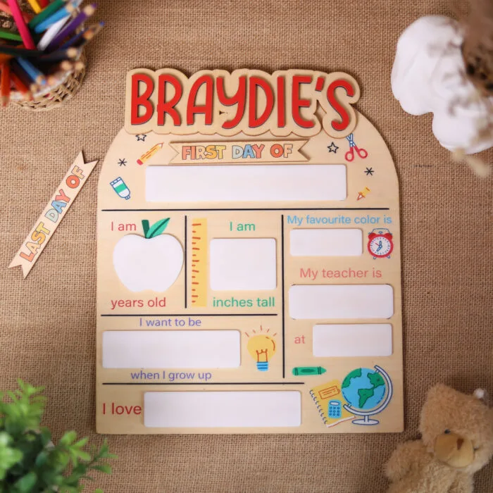 Custom First Day of School Sign - Personalized Photo Prop | Personalized Back to School Photo Board | Reusable First & Last Day School Sign for Milestones
