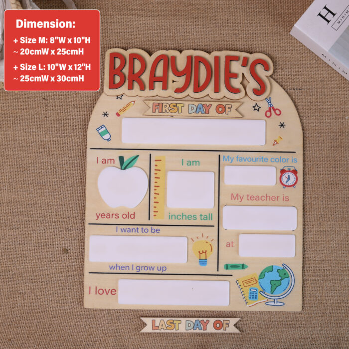Custom First Day of School Sign - Personalized Photo Prop | Personalized Back to School Photo Board | Reusable First & Last Day School Sign for Milestones - Image 2