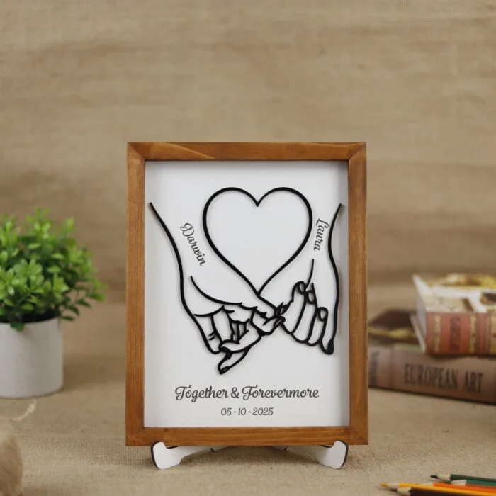 Couple Pinky Holding 3D Acrylic Frame | Romantic Couple Gift – Personalized Pinky Holding Frame | 3D Acrylic Love Frame for Anniversaries and Weddings