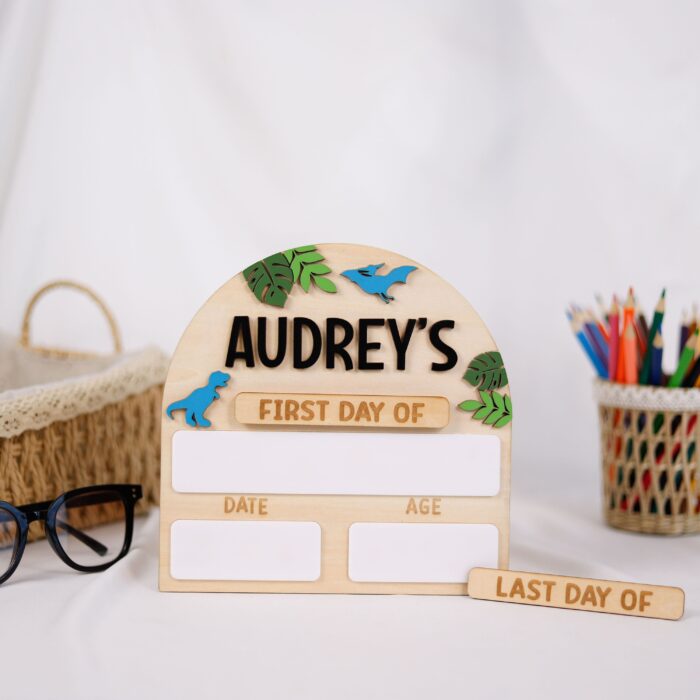 Kids School Photo Props with Dinosaur - Personalized Dino Keepsake | Dinosaur School Photo Props for First Day Fun | Custom Dino School Signs for Kids' Milestones