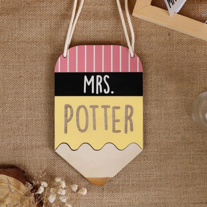 Teacher Pencil Name Sign Custom | Personalized Teacher Pencil Name Sign – Custom Classroom Door or Desk Decor Gift | Custom Pencil Shaped Wooden or Acrylic Decor