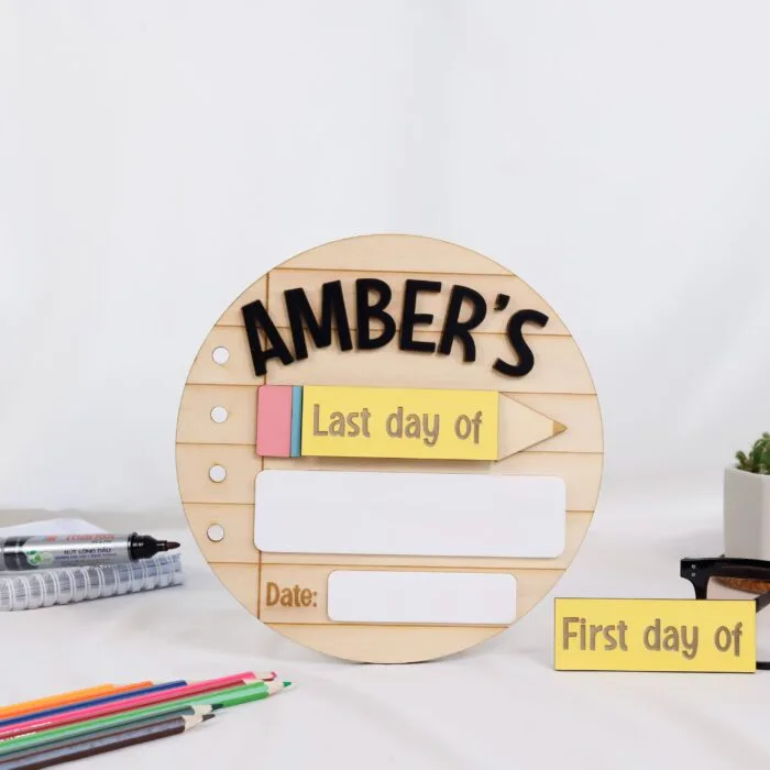 School Photo Props with Pencil Notebook - Personalized Keepsake | Custom First Day School Sign with Pencil and Notebook