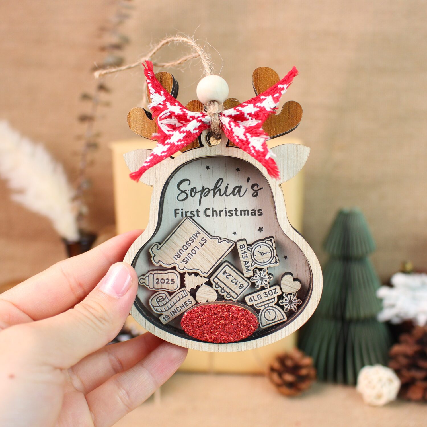 Personalized Reindeer Baby 1st Christmas Ornament | Personalized Ornament | Woodhug - Image 5