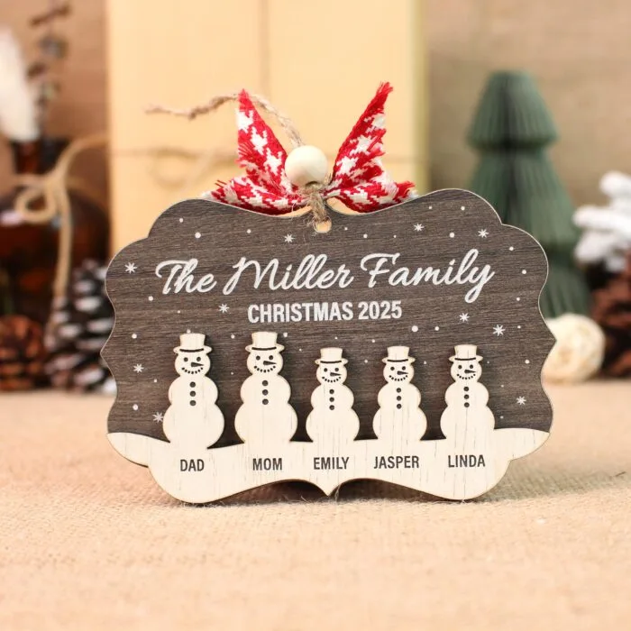 Personalized Snowman Family Ornament – Custom Family Names Christmas Keepsake | Personalized Ornament | Woodhug