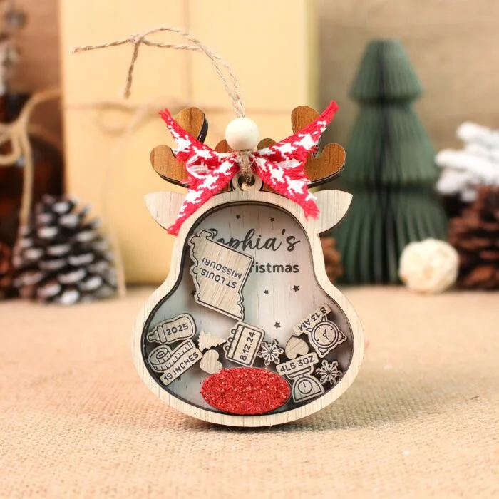 Personalized Reindeer Baby 1st Christmas Ornament | Personalized Ornament | Woodhug