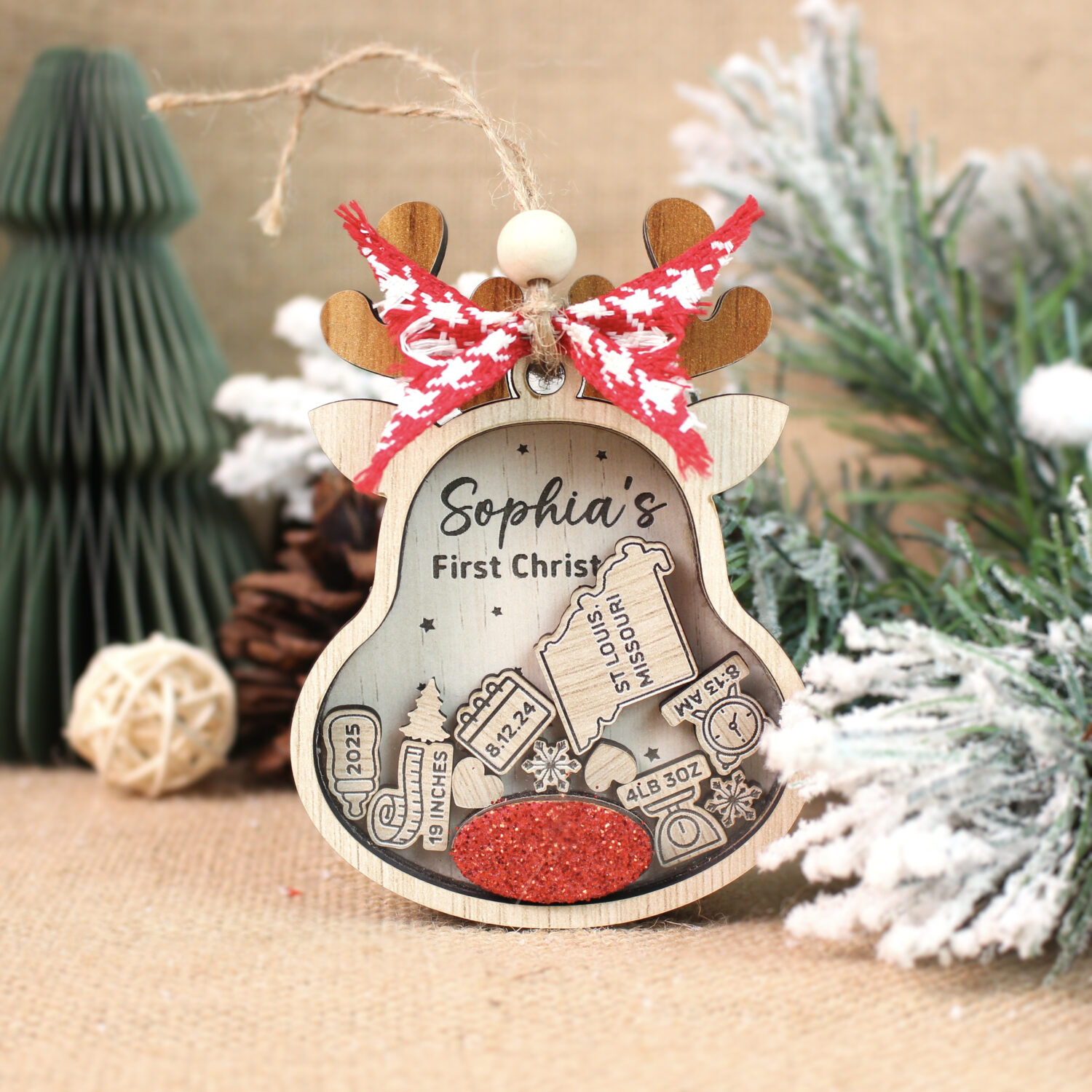 Personalized Reindeer Baby 1st Christmas Ornament | Personalized Ornament | Woodhug - Image 4